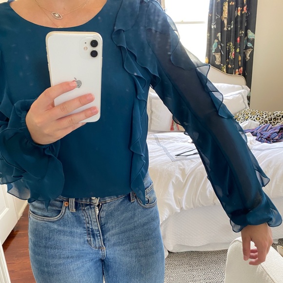 Aly & Jay Turquoise Ruffle Sleeve Top - Picture 8 of 12